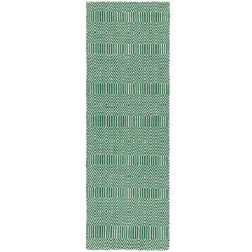 Sloan Modern Duo-Tone Geometric Diamond Hand-Woven Soft-Touch Durable Textured Wool & Cotton Blend Flatweave Green/Cream Runner-Asiatic Carpets-Rug Love - The Most Loved Rug Store